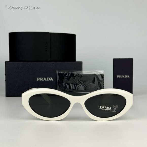 NEW Prada PR26ZS 17K08Z Talc White Dark Grey Oval Unisex Sunglasses - Picture 3 of 12